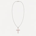 Indian Devotional Pendant - Silver Plated (45cm Chain)- Rose Quartz Crucifix
