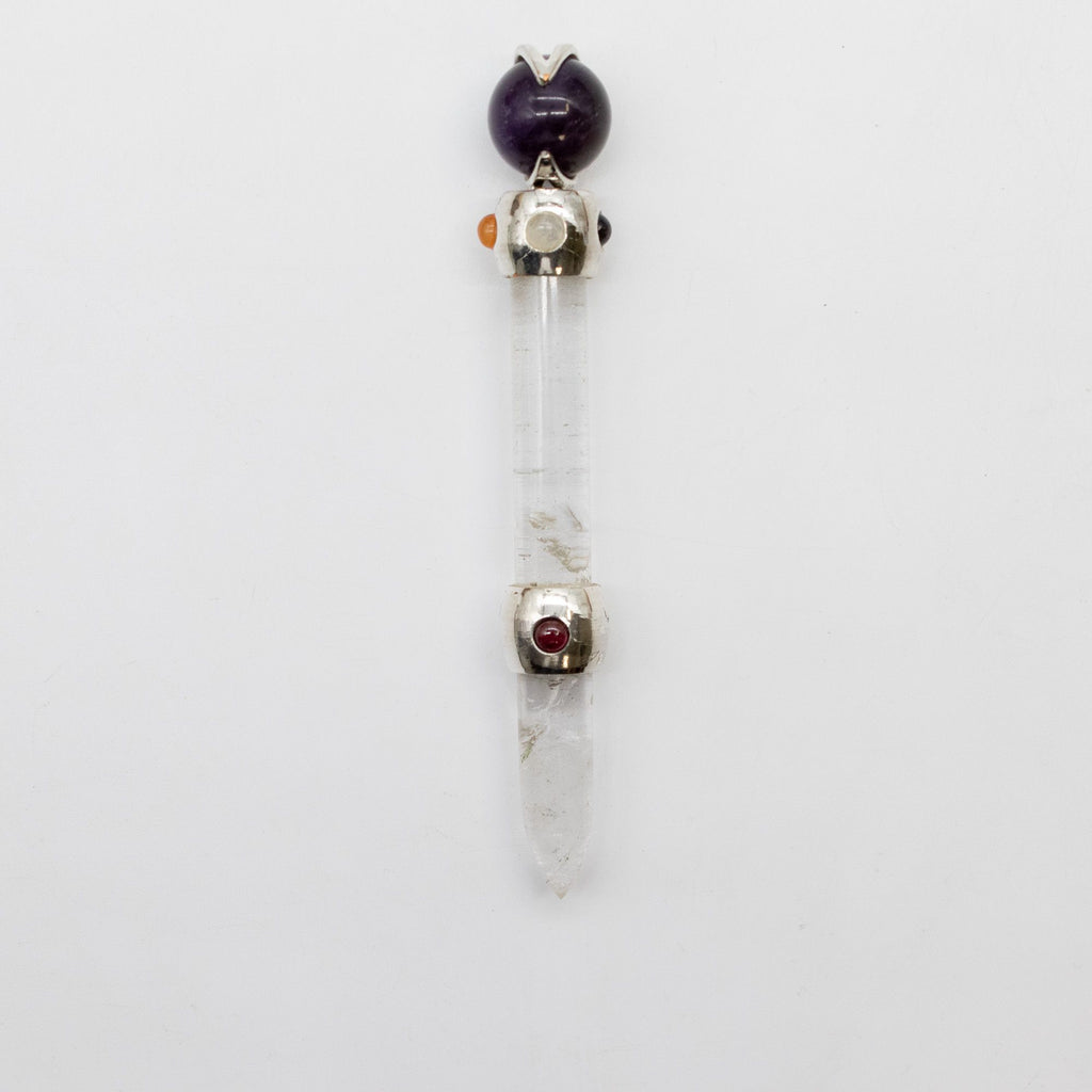 Celestial Prism Wand - Amethyst Moving Crystal Sphere Quartz Stem - 12cm