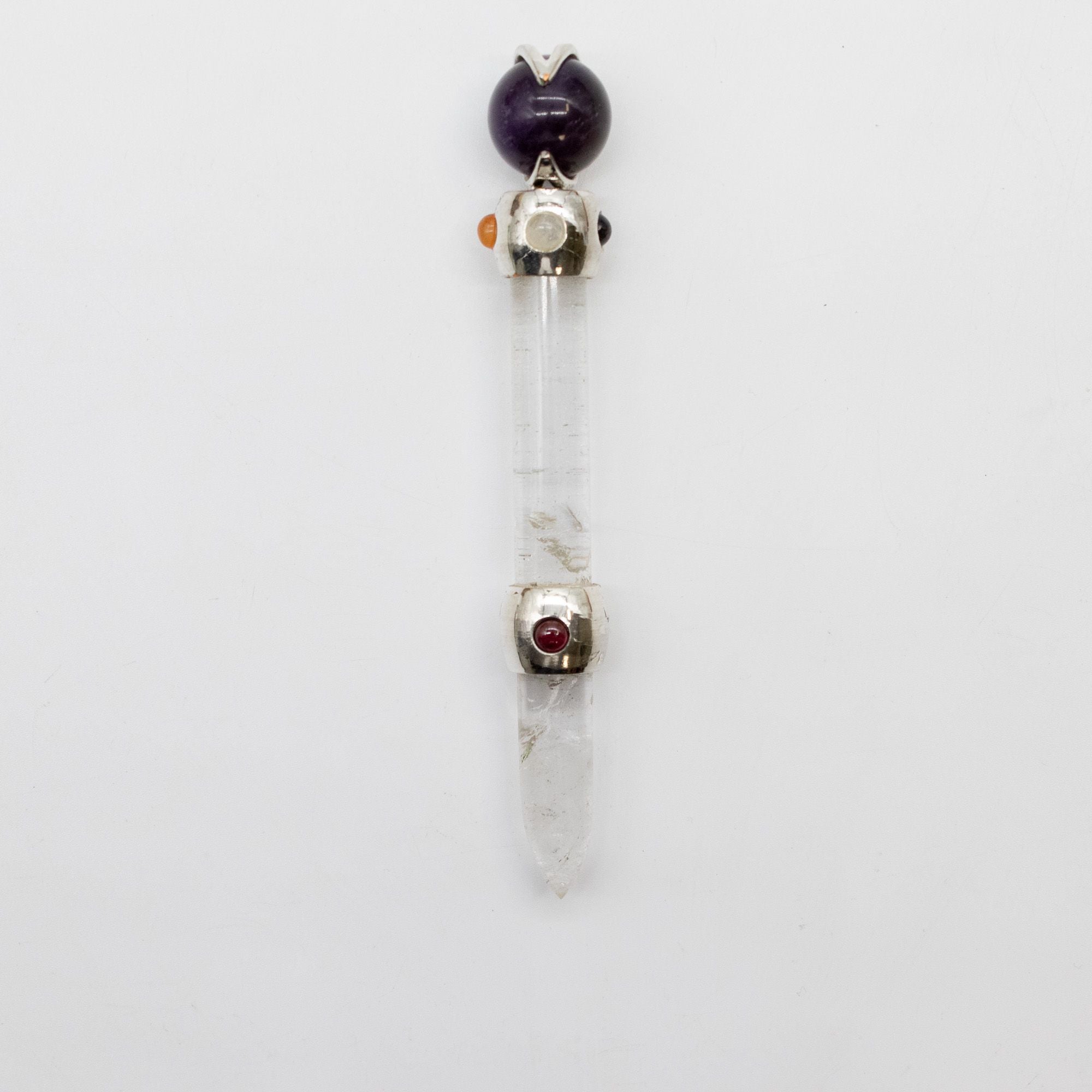 Celestial Prism Wand - Amethyst Moving Crystal Sphere Quartz Stem - 12cm