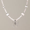 Nymph Rose Quartz Gemstone Necklace with Real Leaf Butterfly Pendant