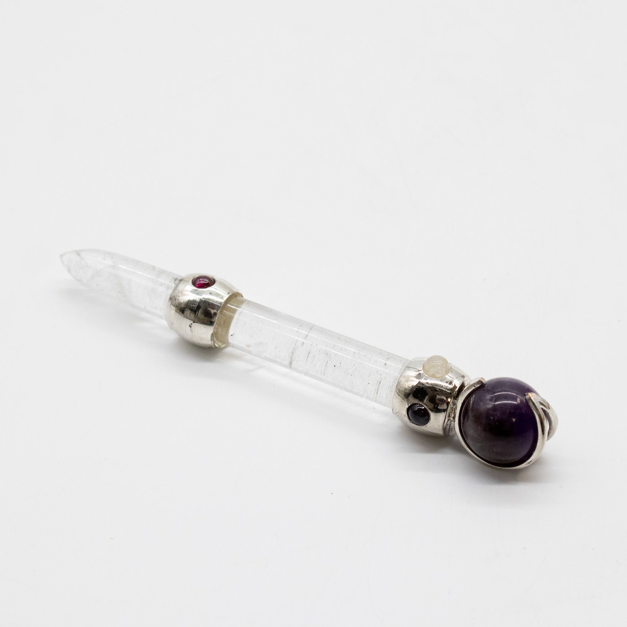 Celestial Prism Wand - Amethyst Moving Crystal Sphere Quartz Stem - 12cm