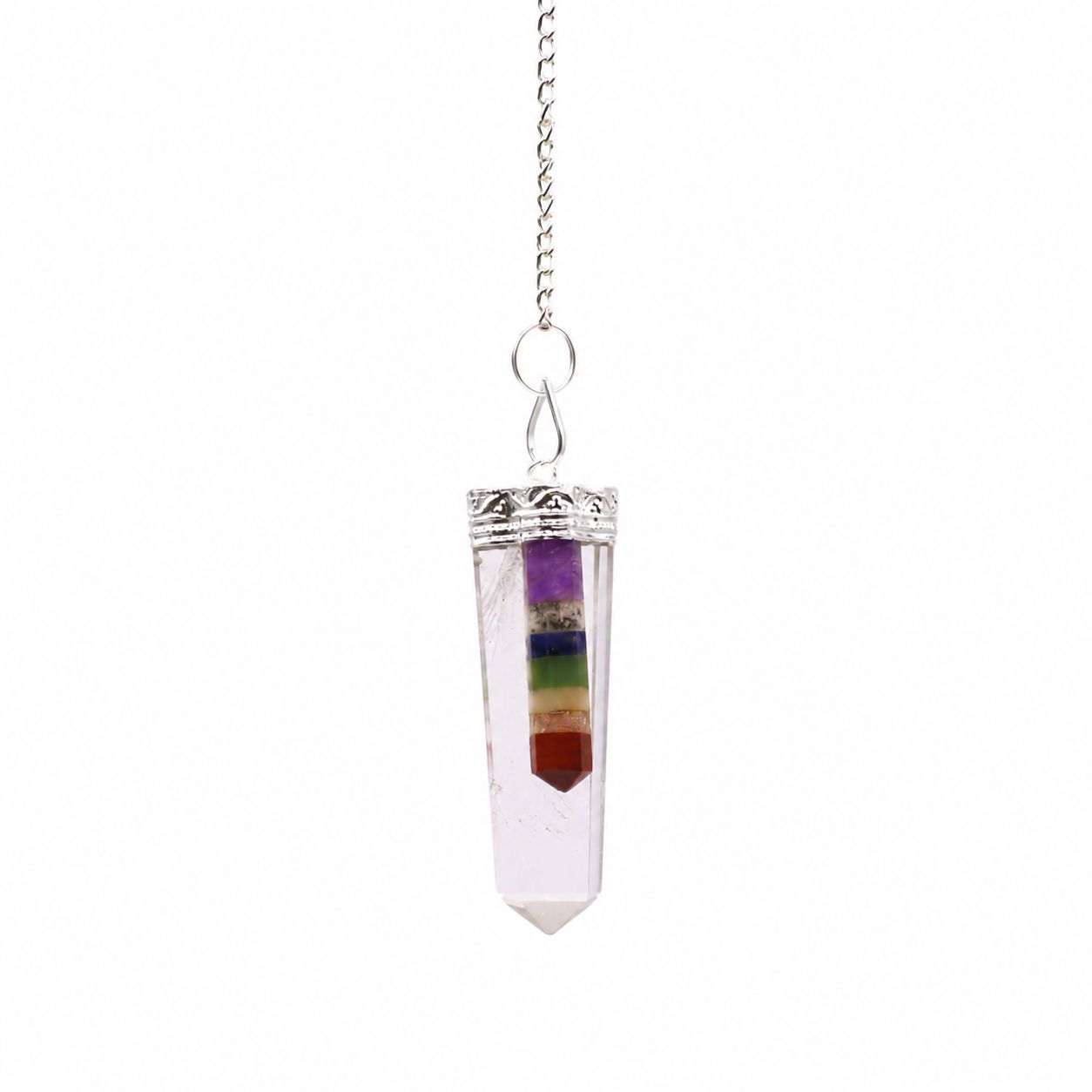 Crystal - 7 Chakra Bounded Thin Point Flat Pendant