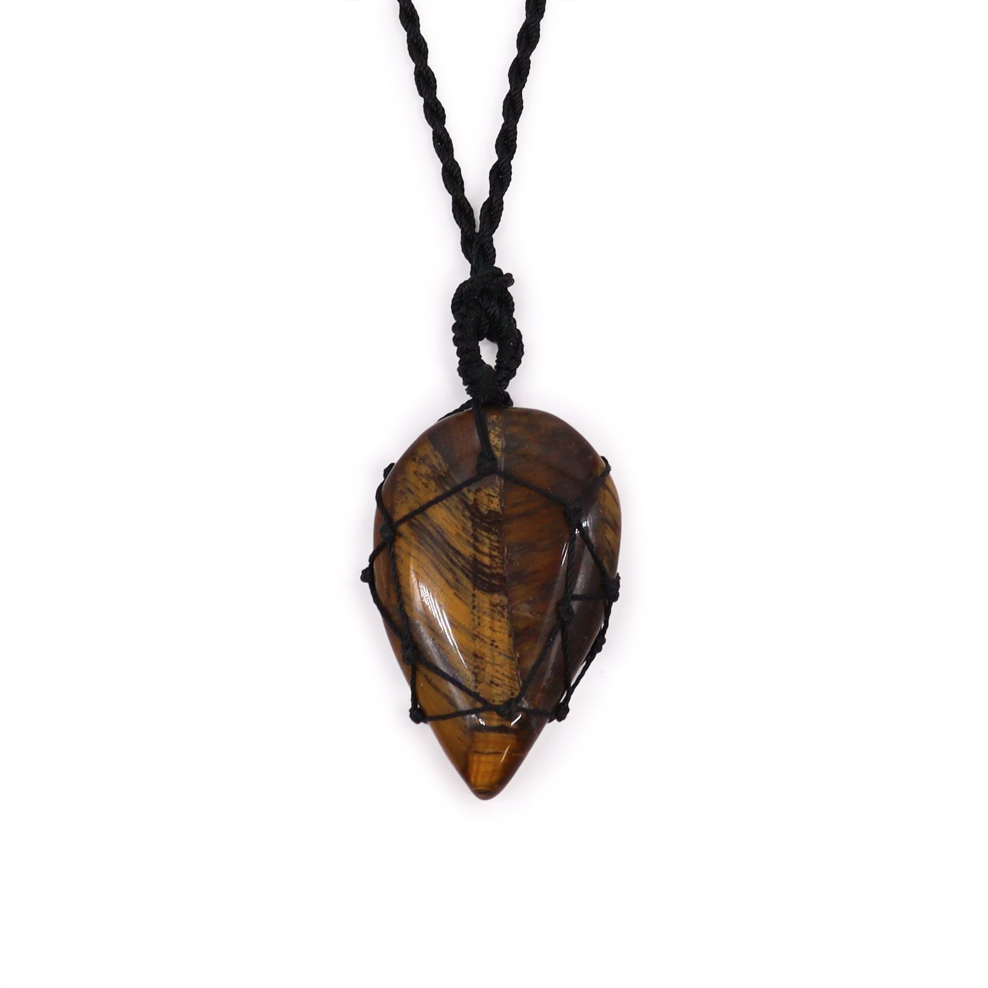 Laced Gemstone Teardrop Pendant - Tigers eye