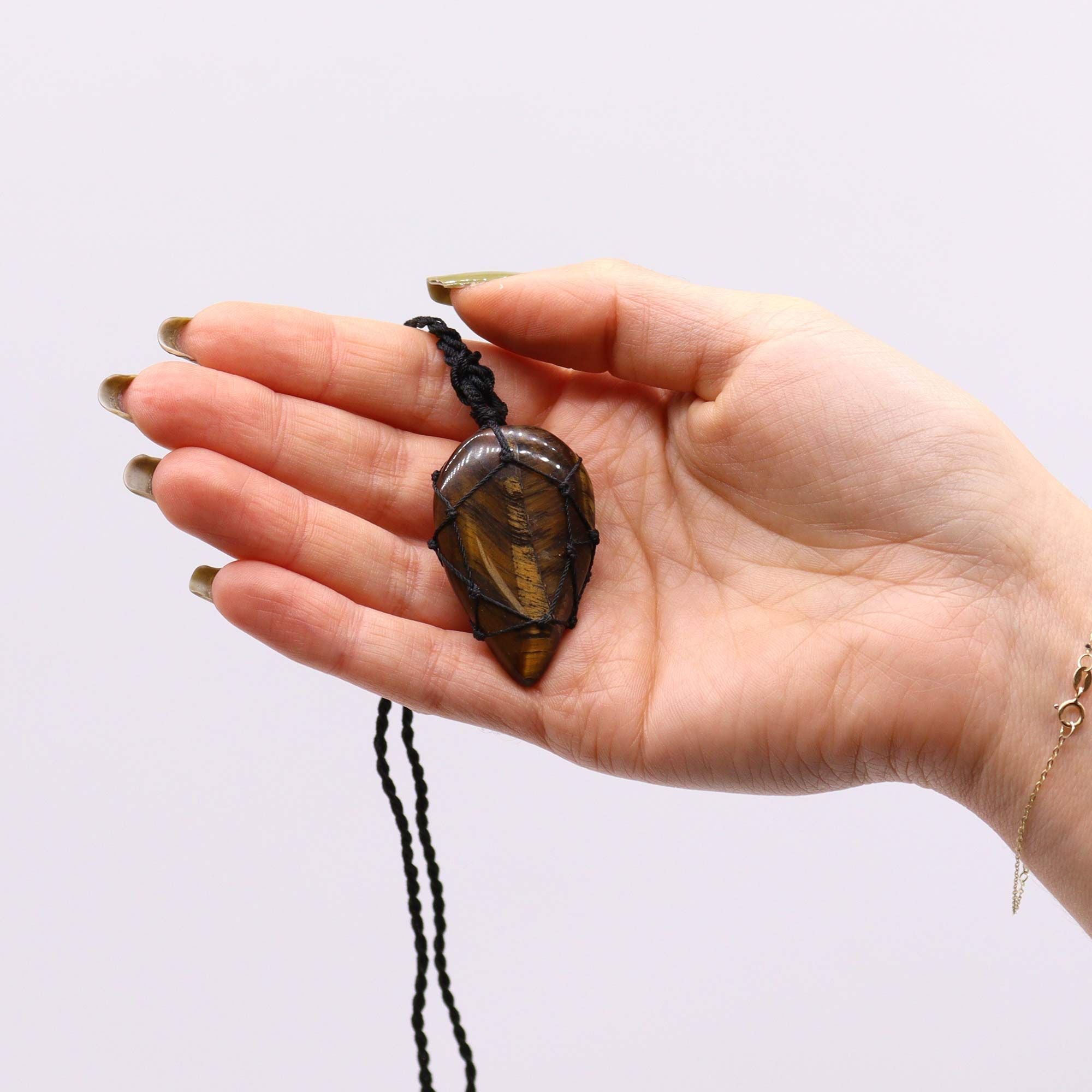 Laced Gemstone Teardrop Pendant - Tigers eye