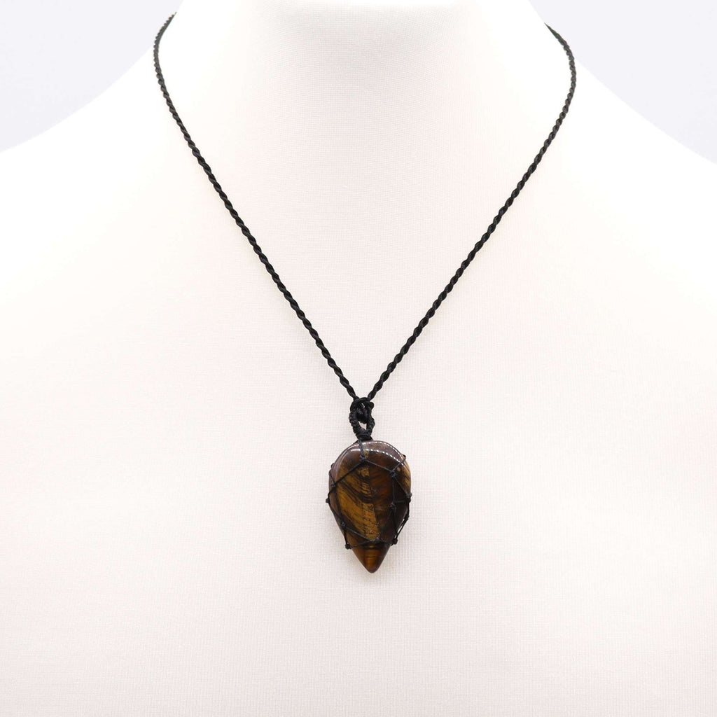 Laced Gemstone Teardrop Pendant - Tigers eye