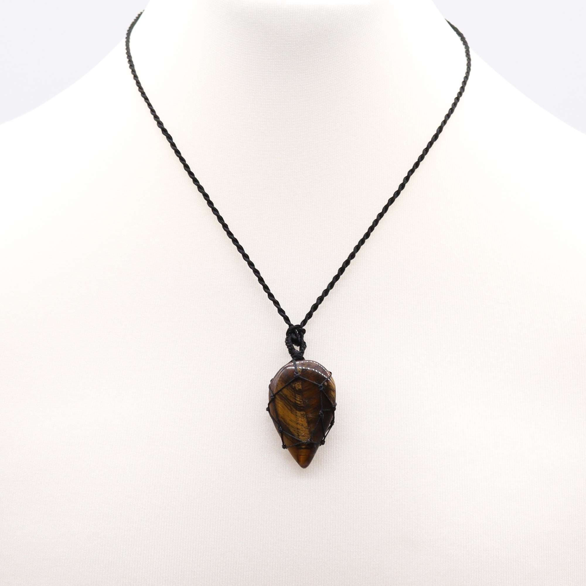 Laced Gemstone Teardrop Pendant - Tigers eye
