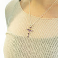 Indian Devotional Pendant - Silver Plated (45cm Chain)- Amethyst Crucifix