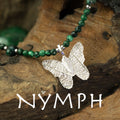 Nymph Malachite Gemstone Necklace with Real Leaf Butterfly Pendant