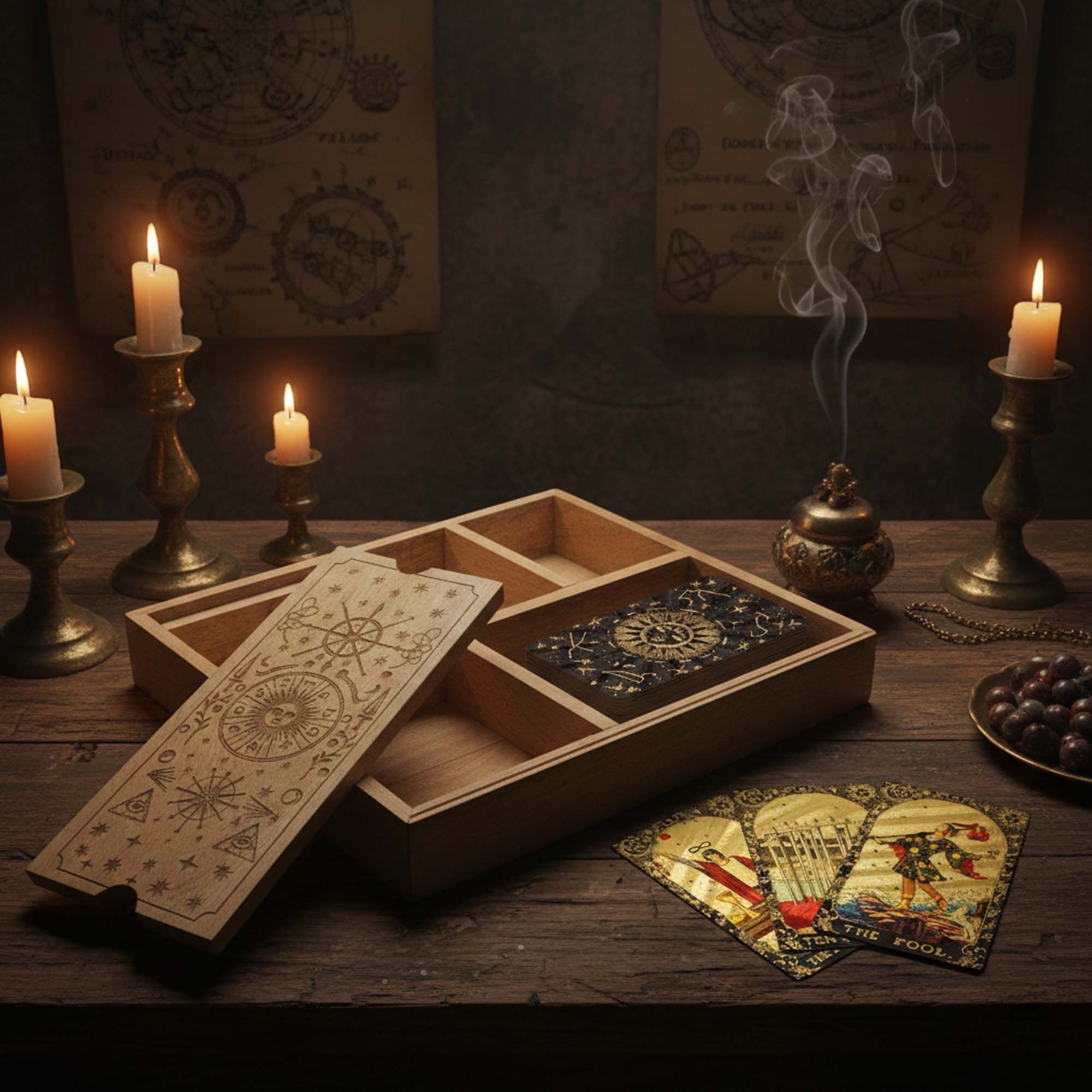 Four Section Tarot Box with Card Holder